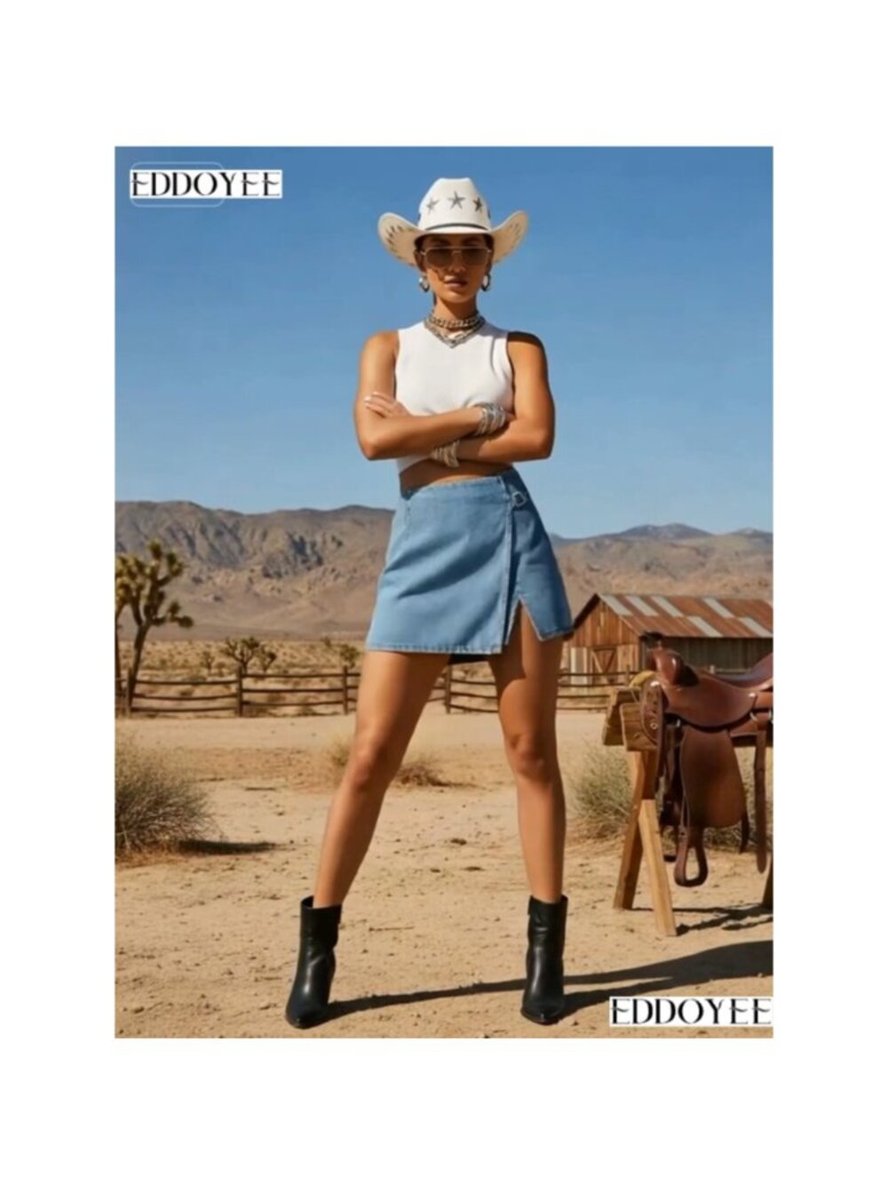 Denim Skort Womens High Waisted Y2K Mini Skirt with Built-in Shorts Stretchy - Picture 6 of 6